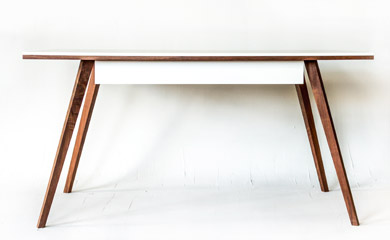 contemporary desk made of corian and walnut